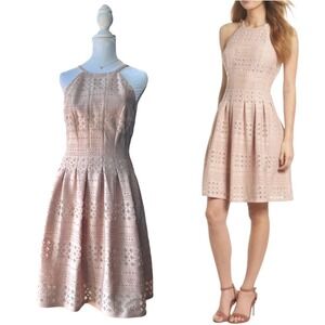 New Women’s Eliza J Laser Cut Fit & Flare Halter Dress In Blush Size 4